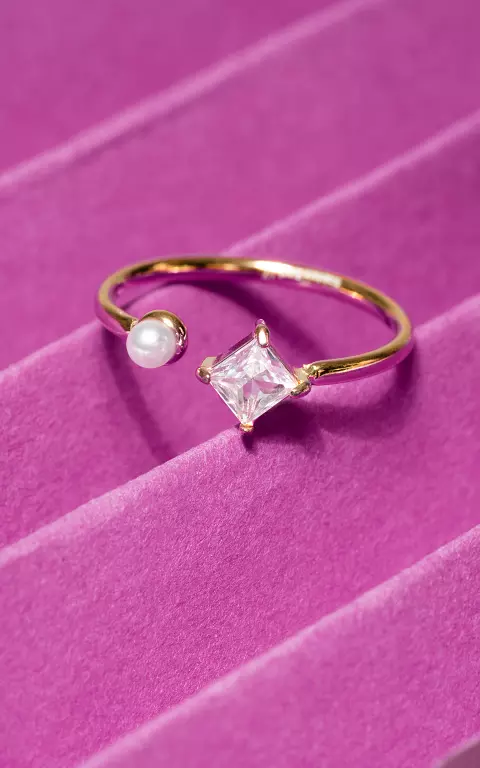 Verstelbare ring met gekleurd steentje goud wit