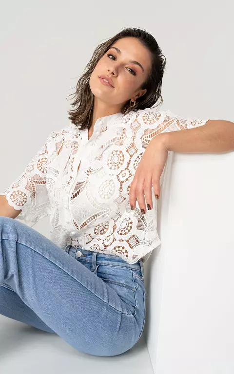 See-through lace blouse white