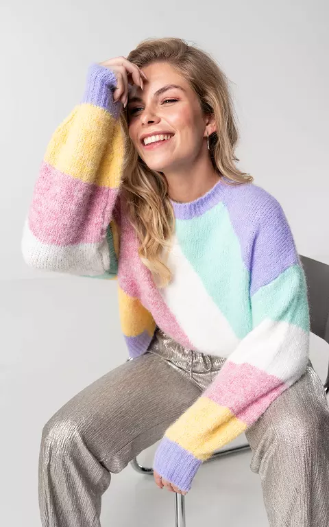 Striped sweater with colours lilac mint