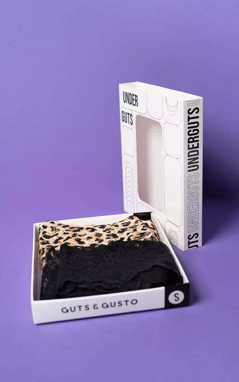 2-pack laced thong black leopard