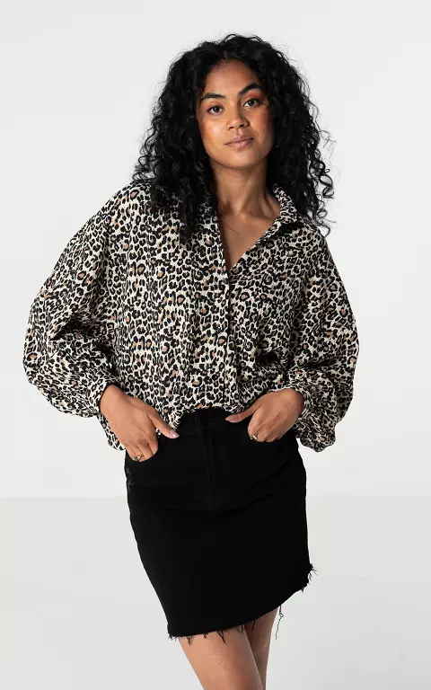 Leopard blouse met ballon mouwen leopard
