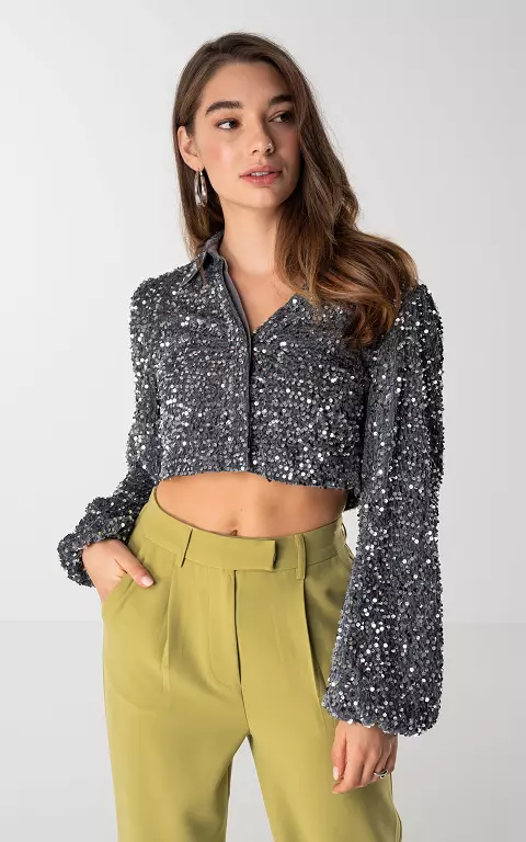 Cropped cardigan with sequins grey silver