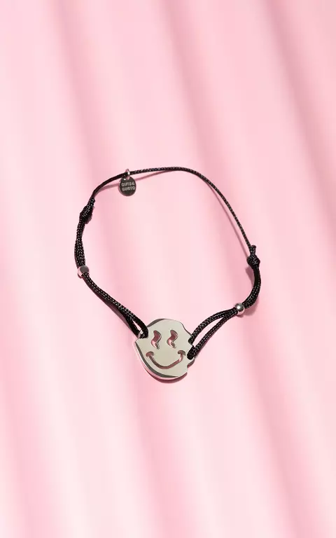 Bracelet réglable à smiley noir argent