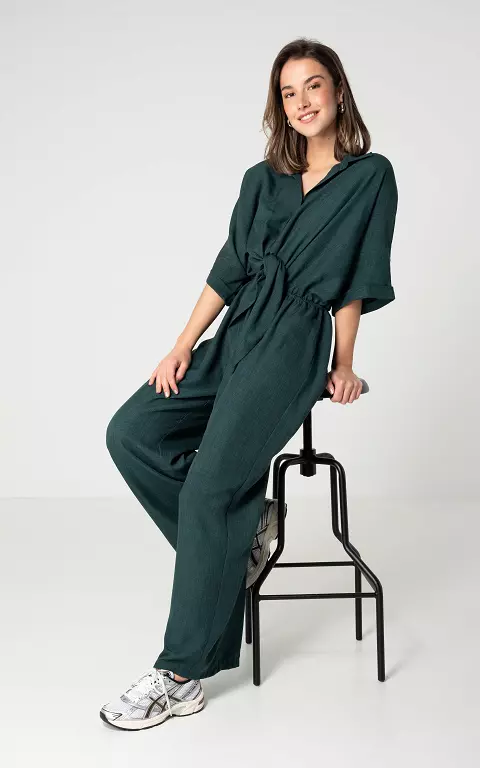 Jumpsuit with bow detail and side pockets dark green