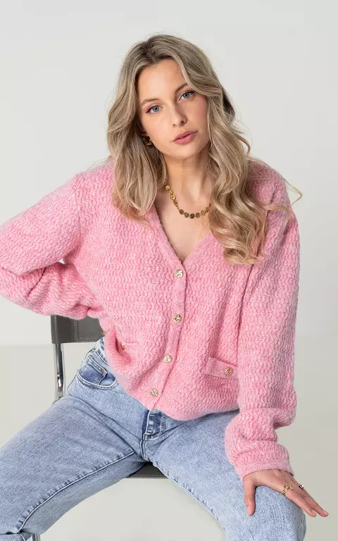 Oversized cardigan with gold-coloured buttons pink gold