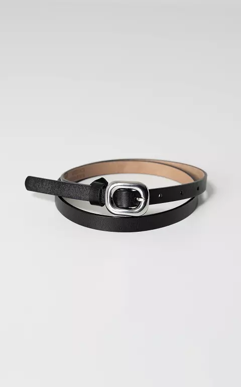 Small leather belt black silver