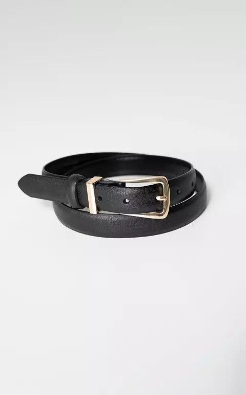 Leather belt with rectangular buckle black gold