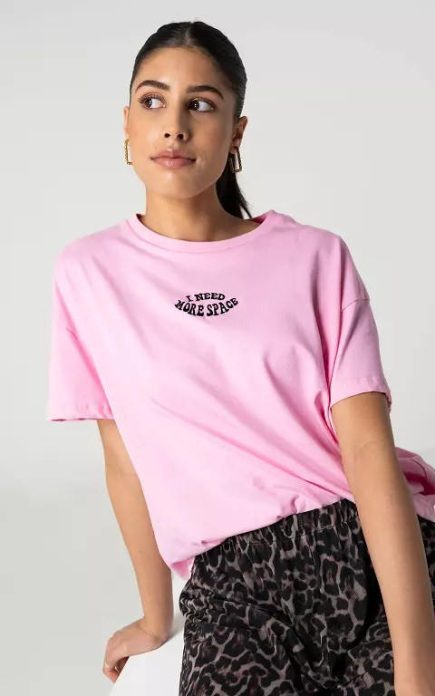 Shirt with round neck light pink black