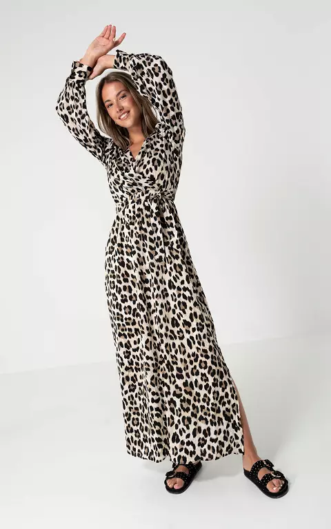 Maxi jurk met v-hals overslag leopard