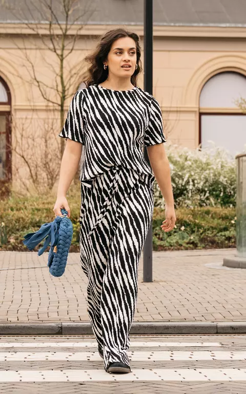 Plissé broek met zebra print zwart wit