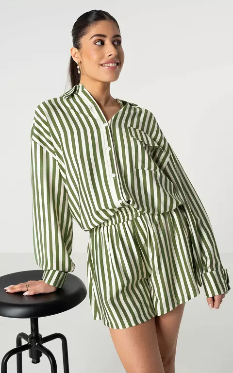Oversized blouse met streepjes patroon donkergroen wit