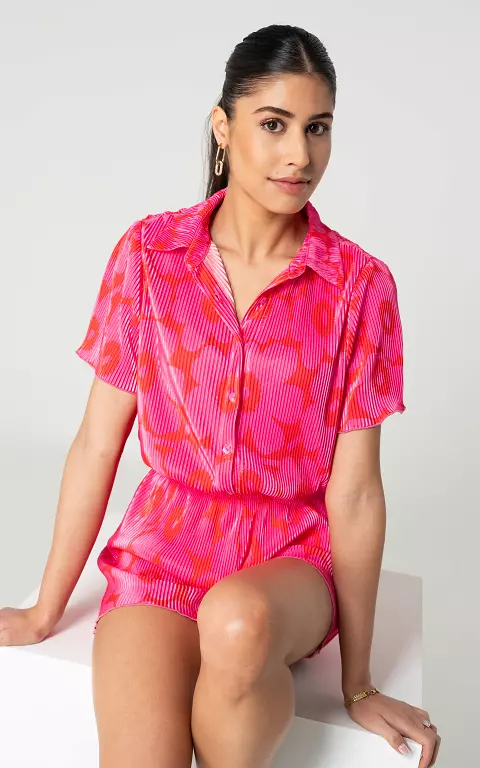 Plissé blouse met print roze rood