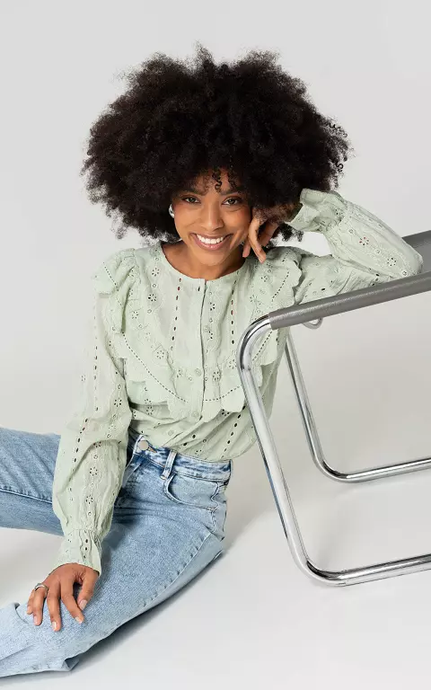 Embroidered blouse with lace details light green
