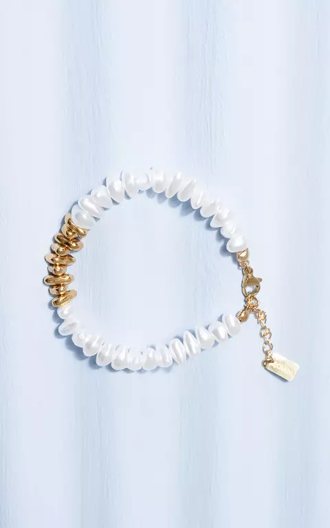 Adjustable pearl-look bracelet gold white