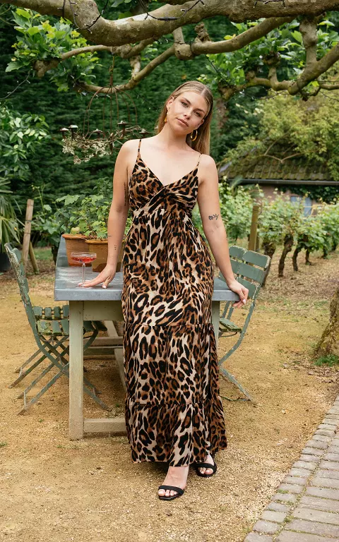 Maxi dress with adjustable straps leopard