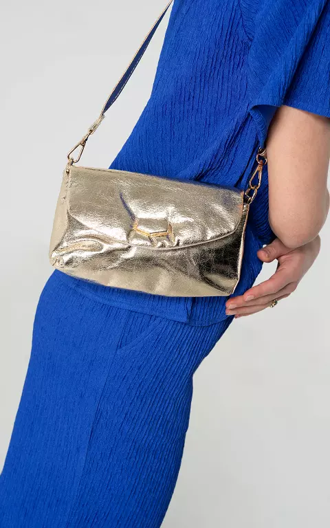 Metallic look bag with removable strap gold
