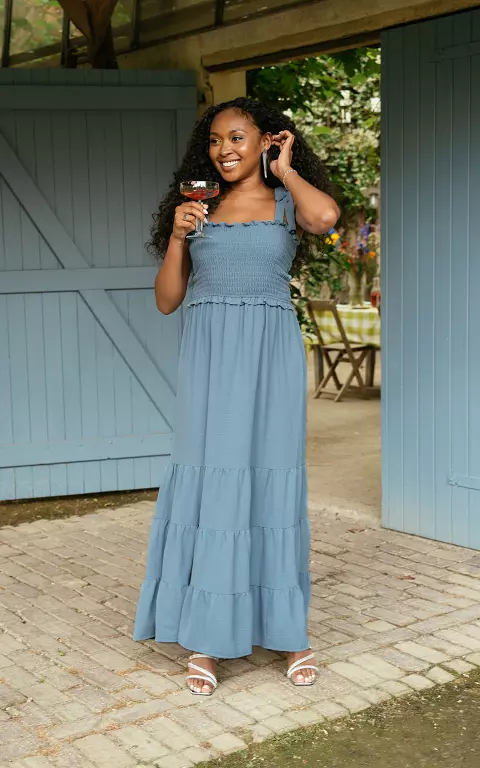 Maxi dress with smocked detail light blue