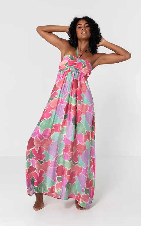 Maxi jurk met print roze groen