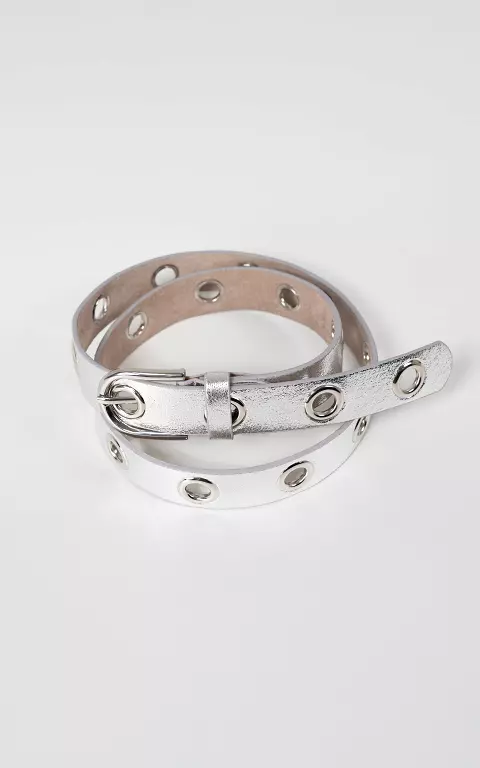 Leather belt with metal rings silver