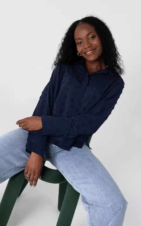 See-through blouse with buttons blue