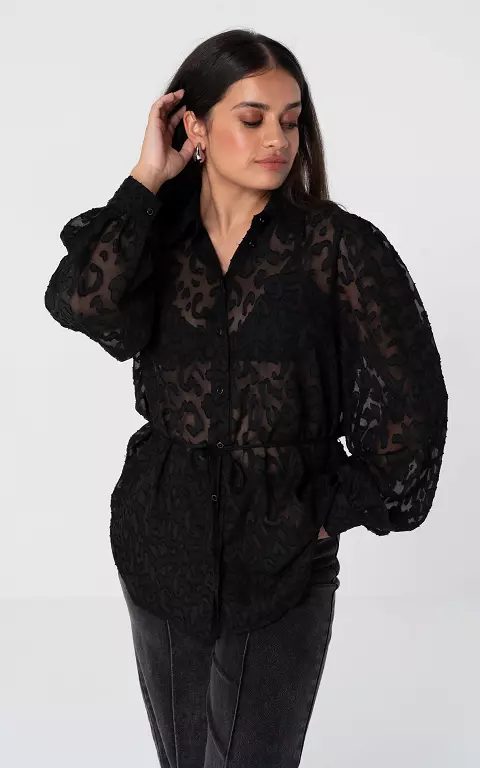 Blouse with short sleeves and buttons black