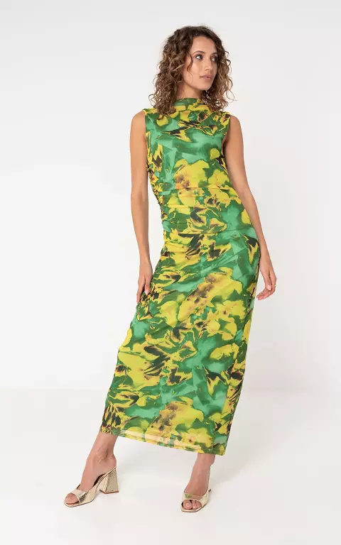 Maxikleid aus Mesh gelb grün