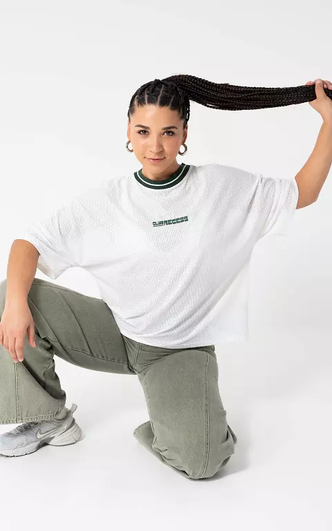 Oversized shirt with round neck white green