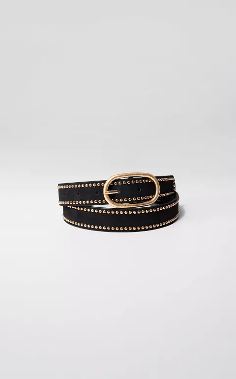 Suede belt with studs black gold