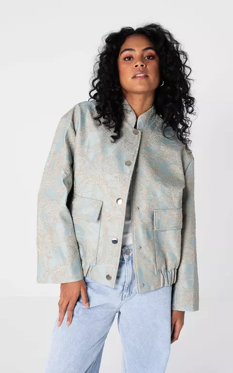 Bomber jacket with print light blue beige