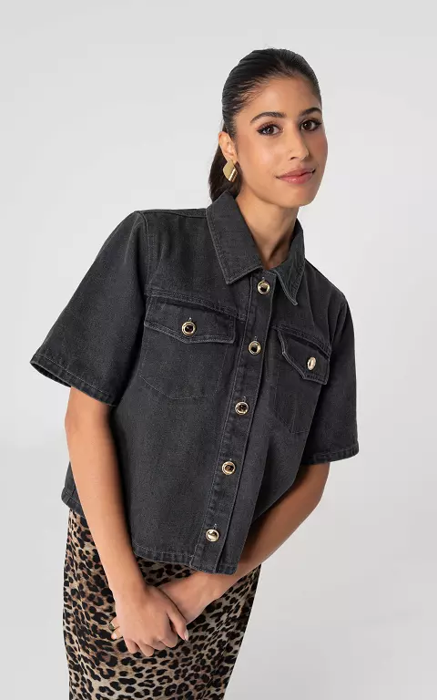 Denim blouse with short sleeves dark grey