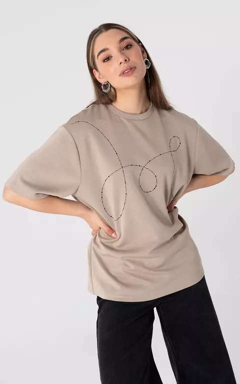 Shirt mit Schmucksteinchen taupe