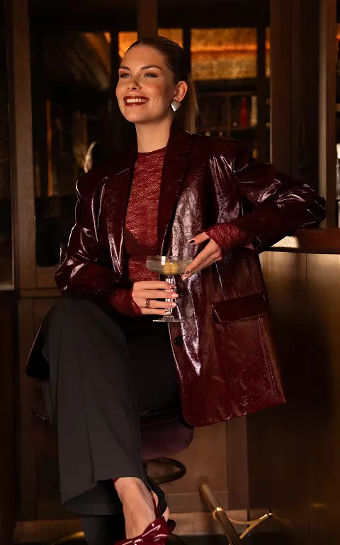 Faux leather blazer met knoopsluiting bordeaux