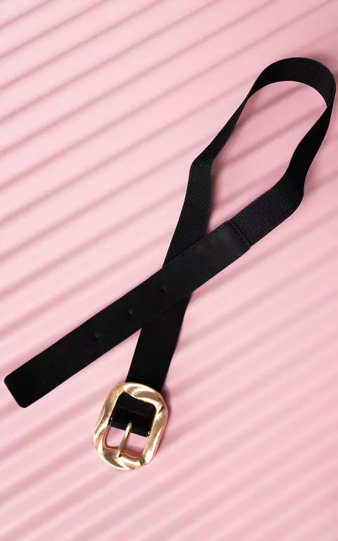 Elasticated belt with gold-coloured buckle black gold