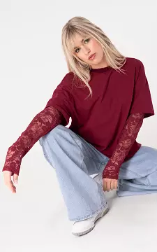 T-Shirt mit Spitze | Dunkelrot | Guts & Gusto