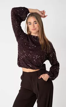 Top with sequins | Dark Brown | Guts & Gusto