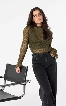 Kanten top met uitlopende mouw | Kaki | Guts & Gusto