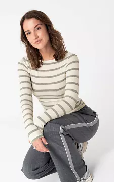 Top mit U-Boot-Ausschnitt | Weiß Grau | Guts & Gusto