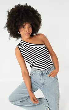 One shoulder top | Zwart Wit | Guts & Gusto