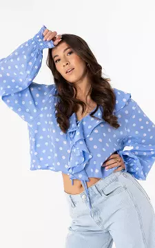 Blouse with ruffles | Light Blue White | Guts & Gusto