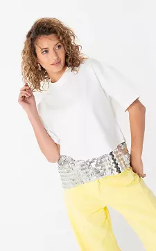 Shirt mit Pailletten | Weiß Silber | Guts & Gusto