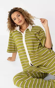 Structuur blouse met strepen | Groen Wit | Guts & Gusto