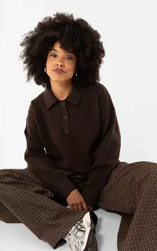 Gestreifter Pullover mit Kragen | Dunkelbraun | Guts & Gusto
