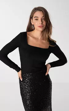 Glitter top with square neck | Black | Guts & Gusto