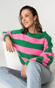 Oversized gestreepte trui | Roze Groen | Guts & Gusto
