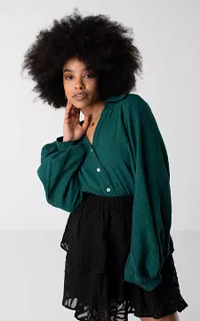 Cotton blouse with buttons | Dark Green | Guts & Gusto
