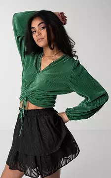 Pleated top with v-neck | Dark Green | Guts & Gusto