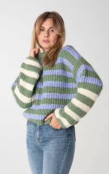 Striped sweater with round neck | Green Light Blue | Guts & Gusto