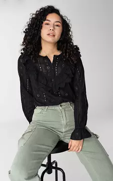 Embroidered blouse with lace details | Black | Guts & Gusto