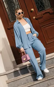 Wide leg pants with tie | Light Blue | Guts & Gusto