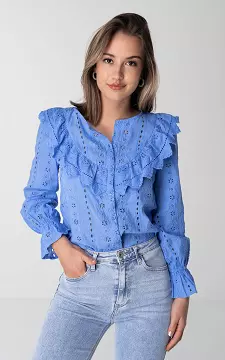 Embroidered blouse with lace details | Blue | Guts & Gusto